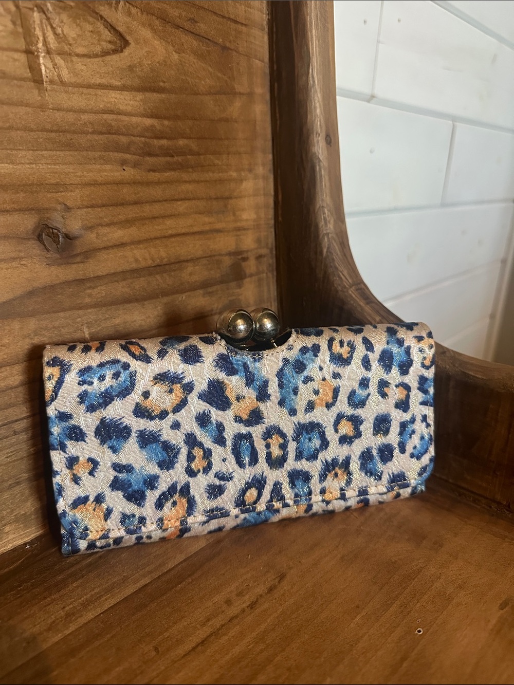 Blue Leopard Print Women's Clutch Wallet